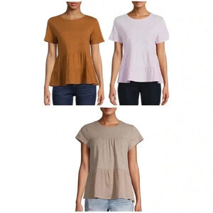 Time and Tru Women’s Brown/Lavender/Beige Tiered Blouse - Lot Of 3